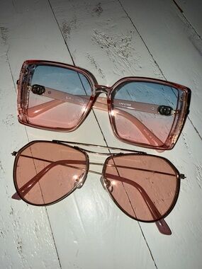 Vintage Aldo & aviator Express Pink Gradient Square Sunglasses with Blue Tint